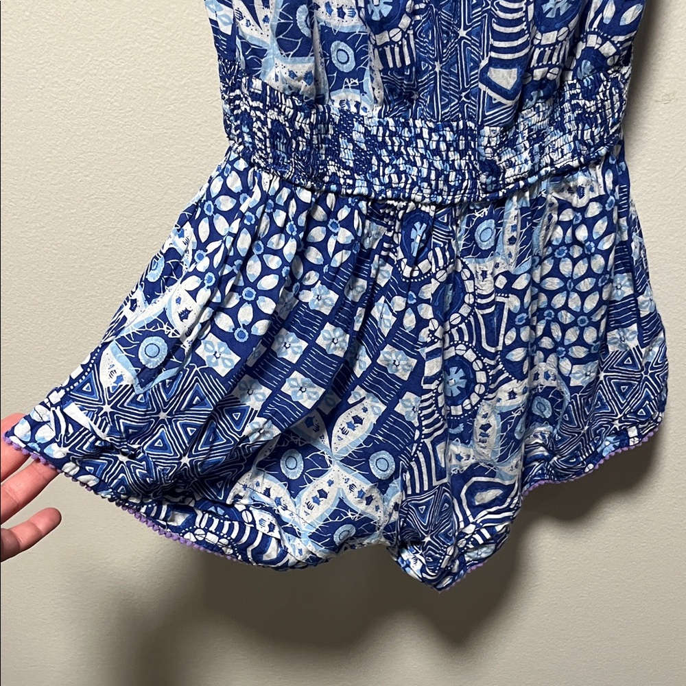 POUPETTE ST. BARTH Blue & White Sleeveless Button-Front Romper, Size S - Picture 8 of 9
